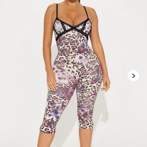 Floral Leopard Capris Jumpsuit - Pink
